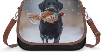 Generic Labrador Retriever Chicken Hunting Crossbody Bag Womens Handbag PU Message Bags Shoulder Purse with Adjustable Strap