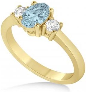 Allurez Oval Aquamarine & Diamond Three-Stone Engagement Ring 14k Yellow Gold (1.20ct)