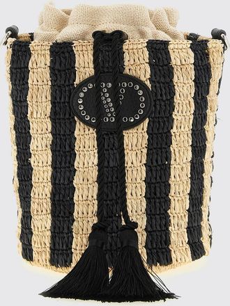 Valentino Garavani Borsa a secchiello VLogo Signature Valentino Garavani in rafia a righe