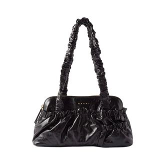Marni Gekreukelde Leren Schoudertas - Dames - Tassen - Zwart - Maat: ONE Size Leer