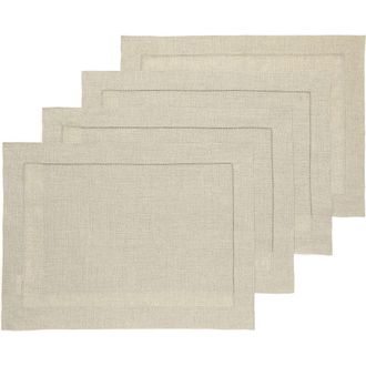 Solino Home Linen Placemats Set of 4, 14 x 19 Inch for Dining Table, Holiday and Everyday Table Decor - Classic Hemstitch in Natural at Nordstrom