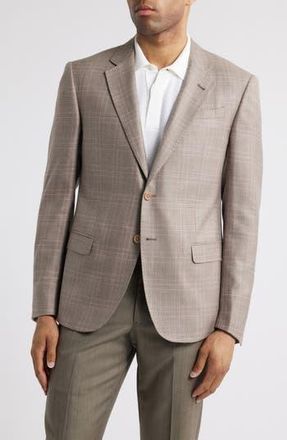 Emporio Armani Windowpane Check Wool & Silk Blend Sport Coat in Solid Dark Beige at Nordstrom Rack, Size 44 Us / 54 Eu Regular