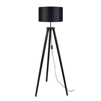 Tosel Lamp&aacute;ra de pie trepied madera Alt.152cm negro ;Pantalla: negro