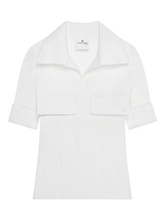 Courr&egrave;ges ribbed chest-pocket T-shirt - women - Viscose/Polyester - M - White