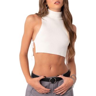 Edikted Sleeveless Crop Rib Turtleneck Sweater in White at Nordstrom, Size Small