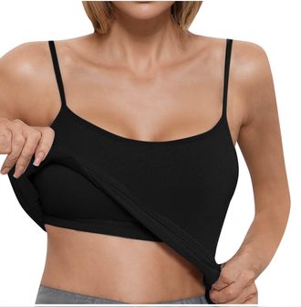 Generic Tank Top for Women UK Sale Clearance Spaghetti Strap Camisole Tops with Built in Bra Sleeveless Vest Cami Round Neck Summer Tops Casual Slim Fit T-Shi