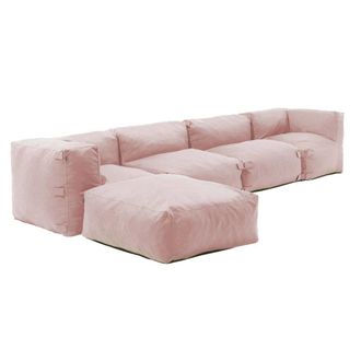 Oviala Sof&aacute; de esquina modular, 2 sillones, 2 &aacute;ngulos, 1 puff rosa empolvado