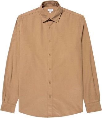 Sunspel Fine Cord Shirt - Heren - Overhemden - Beige - Maat: M Katoen