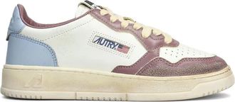 Autry Super Vintage Medalist Low Sneakers In White, Celestial Blue And Taupe Leather