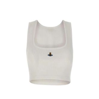 Vivienne Westwood Sleeveless Tops, female, White, Size: S Cropped Rib Vest