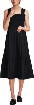 Lands End Cotton Poplin Ruffle Smocked Dress in Black at Nordstrom, Size X-Small