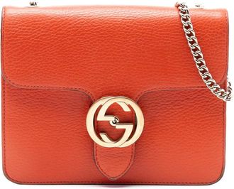 Gucci Pre-owned Cross Body Bags, female, Orange, Size: ONE SIZE Pre-owned Chain Leather Shoulder Bag