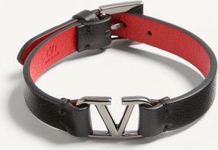 Valentino Garavani Bracciale VLogo Signature In Pelle Uomo NERO/ROUGE PUR UNI
