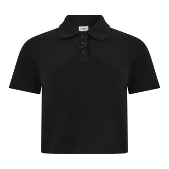 Saint Laurent Polo Corto Bordado Cassandre - Tops - Mujer - Negro - L