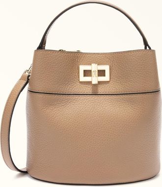 Furla Amelia Bucket Bag L Toffee Grained Calf Leather Woman
