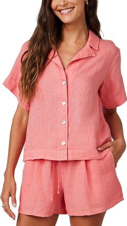 Bella Dahl Short Sleeve Flowy Button Down Linen Shirt