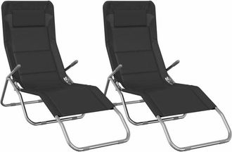 vidaXL Folding Sun Loungers 2 pcs Black Textilene&Powder-coated Steel vidaXL