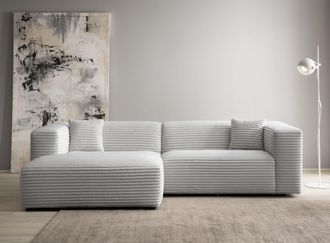 HOME AFFAIRE Ecksofa »BAKELS, L-Form in Cord oder Boucle-Stoff, moderne Couch« wahlweise Recamiere rechts/links, bequemer Sitzkomfort