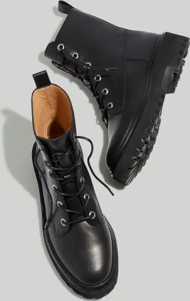 Madewell The Rayna NG667-001 Boots Womens US 5.5 Black Leather Lace Up ZPO3142
