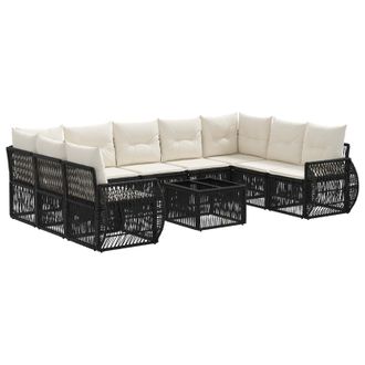 vidaXL Conjunto De Sof&aacute;s De Jard&iacute;n 10 Pcs Negro Y Blanco Crema Vidaxl