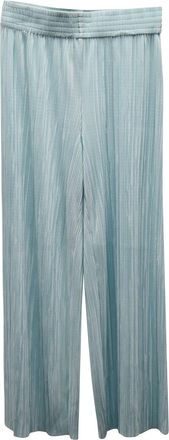 Alice & Olivia Alice + Olivia Elba Plisse Pull-On Cropped Wide-Leg Pants in Mint Polyester