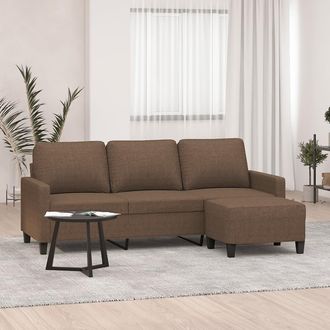 vidaXL Vidaxl - Sof&aacute; De 3 Plazas Con Taburete De Tela Marr&oacute;n 180 Cm