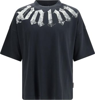 Palm Angels Mens T-Shirt Big Neck Logo Black-Off White Cotton T-Shirts Black/off And Polos
