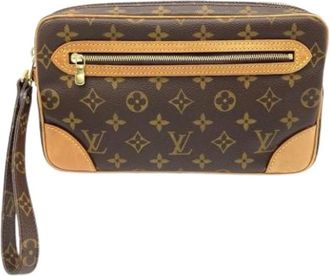Louis Vuitton Pre-owned Monogram Canvas Clutch - Dames - Vintage Clutch - Bruin - ONE Size - Leer - Vintage