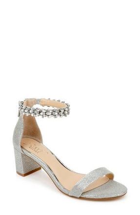 Badgley Mischka Bradley Ankle Strap Sandal in Silver Woven Glitter at Nordstrom Rack, Size 11