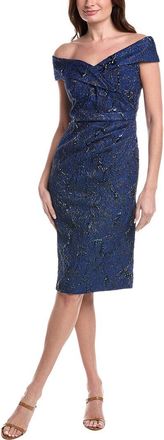 Teri Jon by Rickie Freeman Metallic Jacquard Portrait Side Ruched Dress