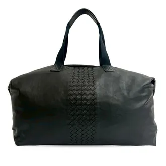 Bottega Veneta Black Intrecciato Trimmed Leather Duffle Bag