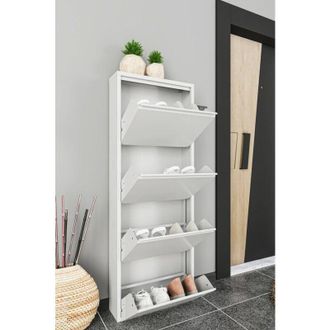 Dmora Scarpiera Axe, Mobile portascarpe in metallo, Armadio da ingresso multiuso, Mobiletto per calzature, 50x15h138 cm, Bianco - Dmora