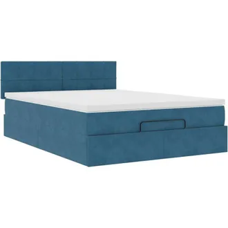 vidaXL Vidaxl - Estructura De Cama Otomana Con Colch&oacute;n Terciopelo Azul Oscuro