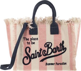MC2 Saint Barth gestreepte canvas strandtas met geborduurd logo