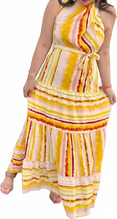 Entro Print Sleeveless Tiered Maxi Dress In Yellow Multi