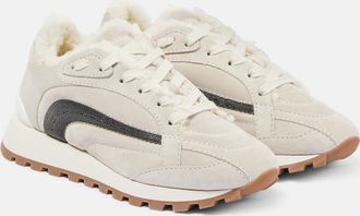 Brunello Cucinelli Monili shearling-trimmed suede sneakers