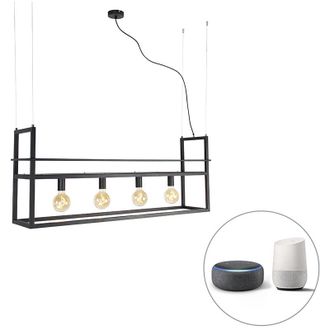 QAZQA Smart Pendant Light Black with Large Shelf 4-Light Incl. Wifi G95 - Cage Rack