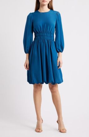 Eliza J Balloon Sleeve Crepe Fit & Flare Dress in Teal at Nordstrom, Size 10