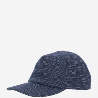 Fendi Mens Cotton Baseball Hat With Ff Pattern Blue Denim