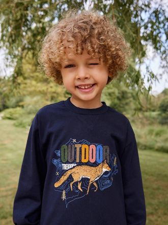 Vertbaudet Bedrucktes Jungen Shirt aus dickem Jersey marine