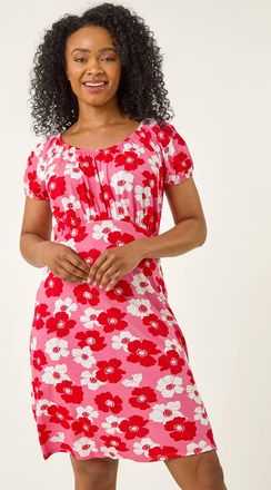 Roman Floral Gathered Stretch Dress