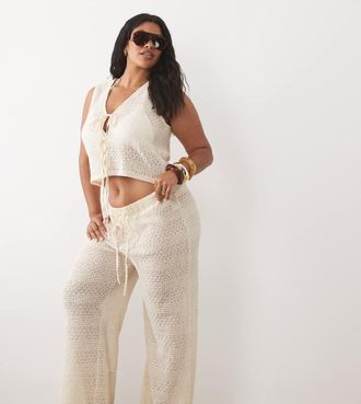 Esm&eacute;e Esm&eacute;e Curve - Pantaloni da mare alluncinetto beige allacciati sul davanti-Neutro