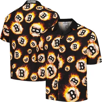 Pleasures Mens PLEASURES Black Boston Red Sox Flame Fireball Button-Up Shirt at Nordstrom, Size Medium