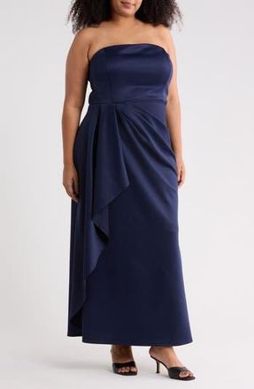 OLEG CASSINI Strapless Drape Side Gown in Navy at Nordstrom Rack, Size 3 X