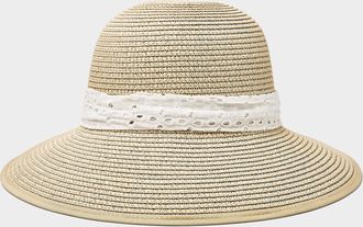 Simons Womens Broderie anglaise band back-slit Cloche Hat