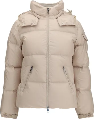 Moncler Womens Fourmines Hooded Short Down Jacket Beige