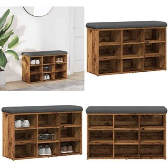 vidaXL Panca Porta Scarpe Legno Antico 82x32x50 cm Legno Multistrato - Scarpiera - Panca da corridoio