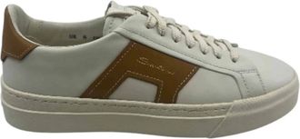 Santoni Leren Sneaker - Heren - Sneakers - Wit - 40 1/2 EU - Leer - Schoenen