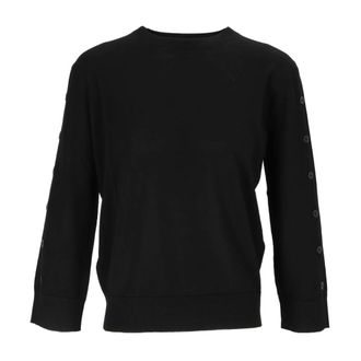 KANGRA Ronde hals gebreide trui met open mouwen en knopen - Dames - Truien - Zwart - Maat: XL Wol