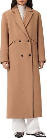 AllSaints Nellie Double Breasted Wool Blend Coat in Rattan Brown at Nordstrom, Size 12 Us